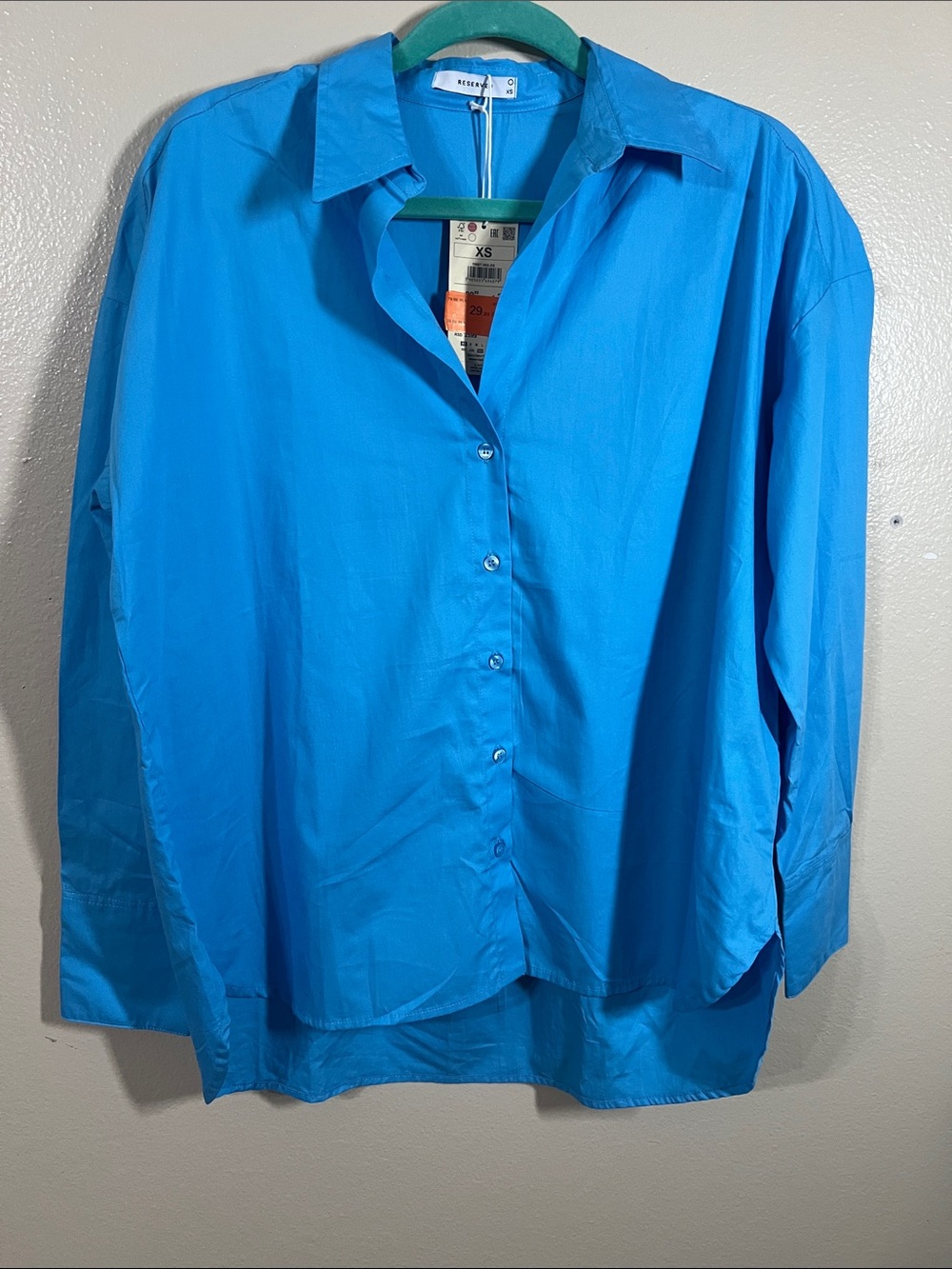 Reserved Oversized Button-Down Shirt in Bright Blue